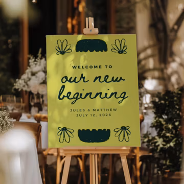 Wedding Welcome Sign Template Hand Drawn, Modern Green Floral Engagement Signage (Digital Download)