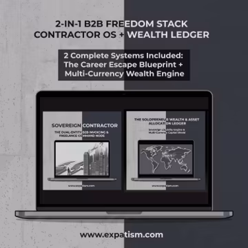 Sovereign Contractor OS and Wealth Bundle: B2B Solopreneur Notion Template & Multi-Currency Google Sheets Runway Shield, Digital Nomad Hub