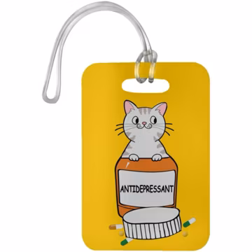 Funny Cat Antidepressant Pill Luggage Tag - Cute Travel Accessory for Cat Lovers - Quirky Luggage Tag featuring Funny Cat Travel in Style!