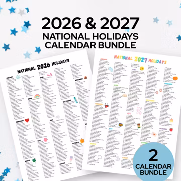 National Wacky Holidays Calendar Printable, Funny Days List, 2026 & 2027 Bundle, School Year Celebrations, Office Fun, 365 Social Ideas Kids
