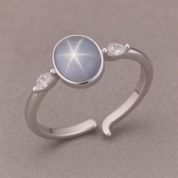 Adjustable Star Sapphire Ring, Sterling Silver, Natural Blue Gemstone, Leaf Design, Women's Gift
