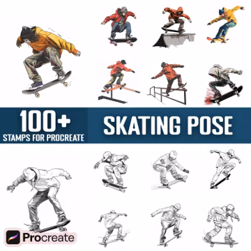 100+ Skating Pose Procreate Stamps, Brushes for Procreate, Instant Digital Download