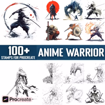 100+ Anime Warrior Procreate Stamps, Brushes for Procreate, Instant Digital Download