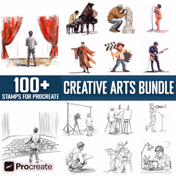 100+ Creative Arts Procreate Stamps, Brushes for Procreate, Instant Digital Download
