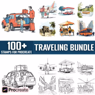 100+ Traveling Procreate Stamps, Brushes for Procreate, Instant Digital Download