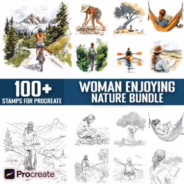 100+ Woman Enjoying Nature Procreate Stamps, Brushes for Procreate, Instant Digital Download