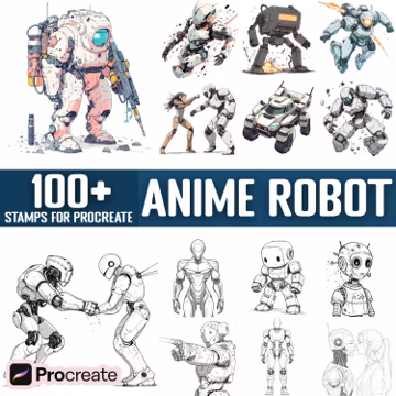 100+ Anime Robot Procreate Stamps, Brushes for Procreate, Instant Digital Download