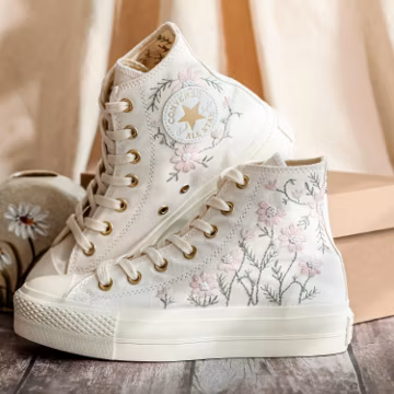 Custom Embroidered Wedding Converse Sneakers, Bridal Floral Shoes