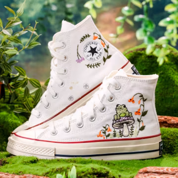 Converse Embroidered Mushroom, Frog, Converse Chuck Taylor Embroidered Mushroom, Mushrooms Embroidered Converse, Mushroom Embroidery Sneaker