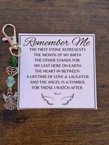 PERSONALIZED Memorial, REMEMBER ME, Birthstone Keychain, Ornament, Purse Charm, Backpack Charm. Free Shipping