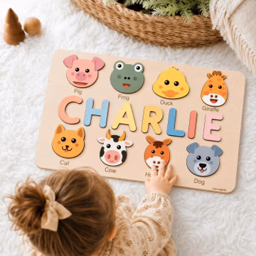 Custom Name Puzzle with Animals, Personalized Baby Gift, First Birthday Gift, Christmas Present, 0-3 Years Personalized Toy