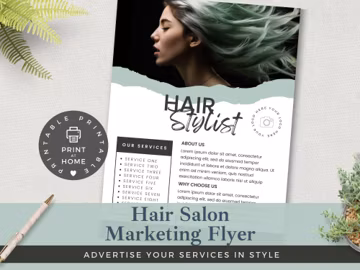 Editable Hair Stylist Marketing Flyer: Sage Green Salon Template (Digital Download)