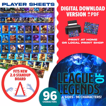 League Of Legends 2.0 Guessing Game | Digital Download | Fantasy Themed Player Sheets You Print At Home Maleficent Cruella Evil Queen | Gift