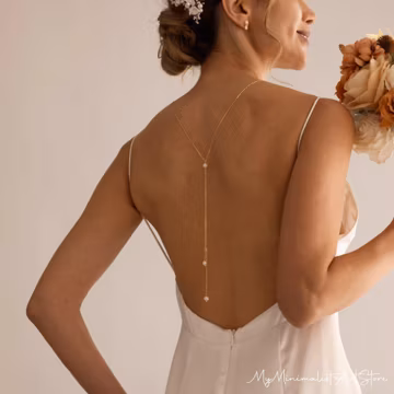 Natural Freshwater Pearl Backdrop Necklace, Minimalist Pearl Back Necklace, Bridal Backdrop Necklace, Wedding Gift, Bridesmaid Gift for Her