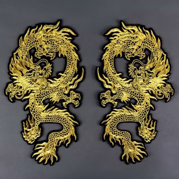 Large Chinese Dragon Sew On Patch Pair Back Patch Gold Thread Embroidery Big Notion Applique Motif for Jacket Dress Gown Pant Decoration
