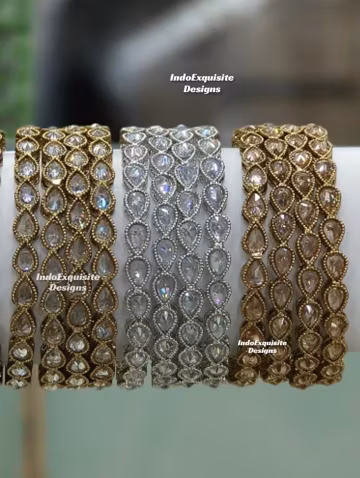 Premium Quality Polki Bangles (4 pc)/ Reverse American Diamond bangles/Indian Wedding jewelry/ Indian Bangles/ Kangan/ Kade/bracelets