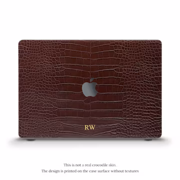 Initials MacBook case Personalized aesthetic unique MacBook Air 13 15 M5 Neo Pro 13 14 16 Custom monogram Dark brown crocodile print