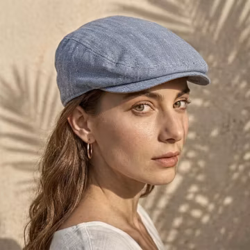 Light Blue Linen Flat Cap for Women, Summer Newsboy Baker Boy Hat