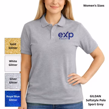Exp Women's Gildan Softstyle Pique Polo Shirt, Realtor Marketing Apparel, Solid or Glitter Logo.