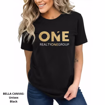 Realty One Group Glitter Logo T-Shirt: Real Estate Tee, Unisex & Junior Fitted Top.