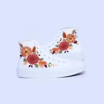 Embroidered Wedding Converse Platform Sneakers: Custom Bridal Shoes White