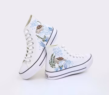 Embroidered Converse High Tops: Custom Sea Turtle Design
