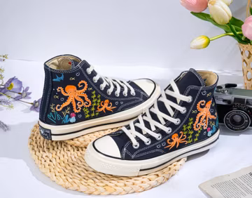 Custom Embroidered Converse Chuck Taylor Sneakers: Ocean Octopus Design