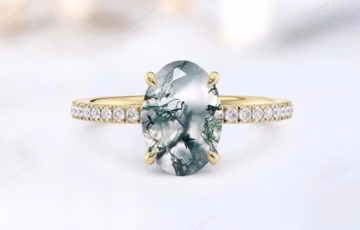 Natural Moss Agate Engagement Ring For Women Vintage Hidden Halo Style Bridal Ring 925 Silver Moss Agate Wedding Ring Anniversary Gift