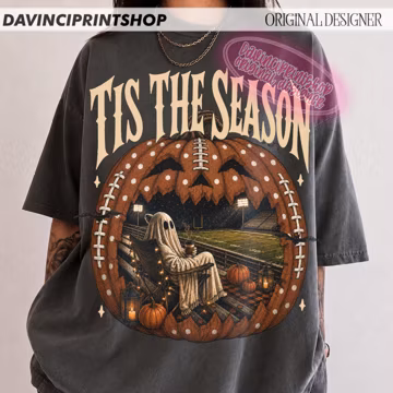 Vintage Halloween Football PNG, Tis the Season Ghost Design, Spooky Game Day Pumpkin, Retro Fall Football Sublimation