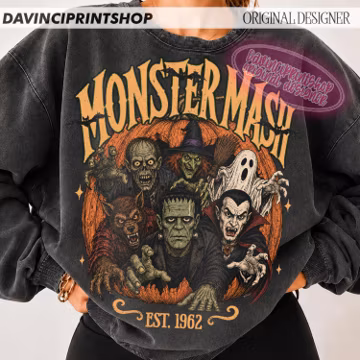 Vintage Classic Horror Characters with Pumpkin png, Halloween Horror Monsters Funny & Humorous Friends png, Retro Halloween png, Fall png