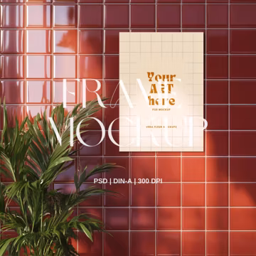 Red Tile Wall Poster Mockup: Editable PSD Art Print (Digital Download)