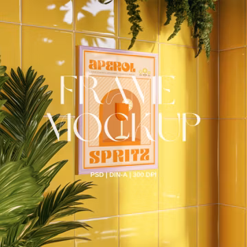 Y2K Art Mockup: Mustard Tile, Pink Frame (PSD Digital Download)
