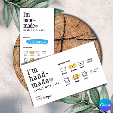 Printable Care Instruction Tags, Im Handmade Care Tags, Custom Clothing Tags, Editable Hang Tag Template, Care Canva Template, PCC-07