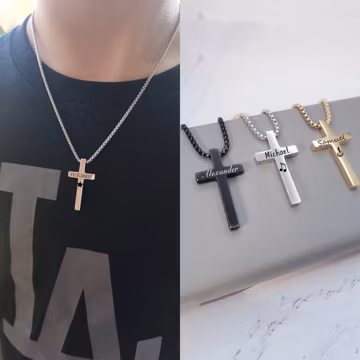Custom Boys Cross Necklace, Personalized Engraved Kids Cross Necklace, Boys Jewelry, Custom Kid Jewelry, First Communion Necklace, Christ