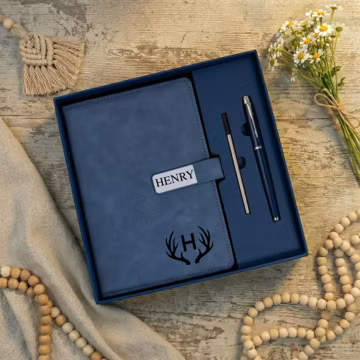 Custom Engraved Notebook with Pen, Leather Notebook Set, End Of Year Thank You Gift, Matching Pen, Birthday Gift for Friend, New Job Present