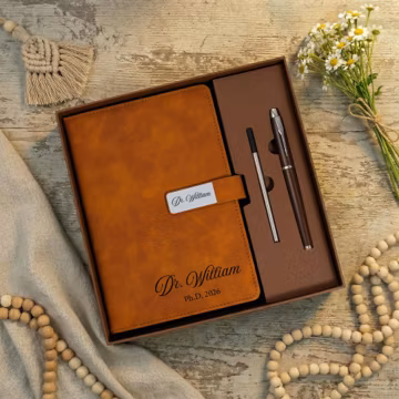 The Next Chapter Journal, Custom Engraved Leather Notebook Set with Pen, Class of 2026 Keepsake, High School, University Graduation Gift
