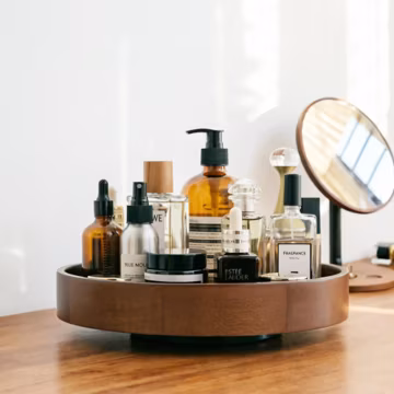 Wooden Rotating Cosmetic Tray: Makeup Organizer, Kitchen Storage, Coffee Cup Holder