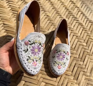 Floral Huarache Sandals, Handmade Mexican Leather Shoes