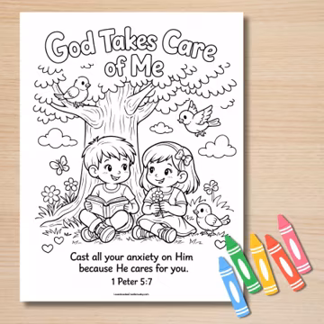 God Cares for Me Bible Verse Coloring Page, Bible Verse Coloring Page (PDF)