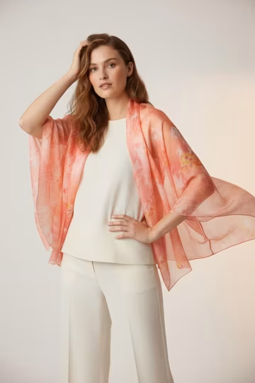 Pink and Gold Silk Scarf: Ice Dyed Handmade Shawl