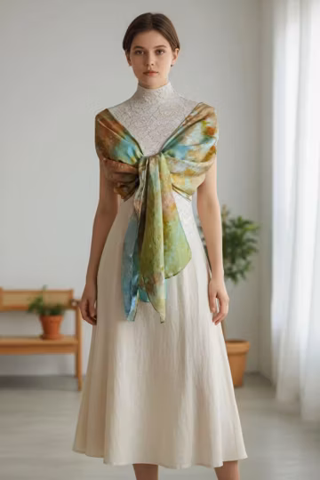 Watercolor Silk Shawl: Golden Yellow Habotai, Rustic Bronze Icedye