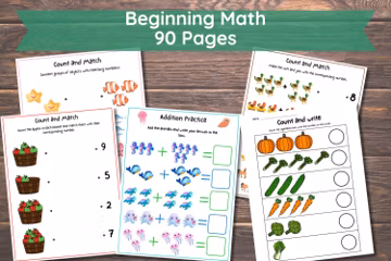 Preschool Math, Beginning Math, Counting, Learning to Add, Preschool, Kindergarten Worksheet, Addition, Preschool Worksheets, 90 Pages