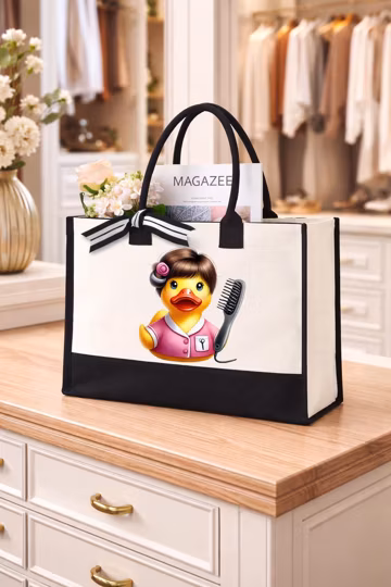 Hair Stylist Duck Tote Bag, Salon Work Canvas Bag, Funny Hairdresser Graphic