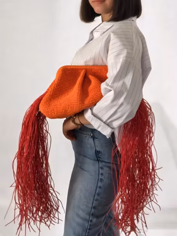 Summer Raffia Clutch Bag For Women, Straw Fringed Clutch Bag, Crochet Wedding Pouch Clutch Bag