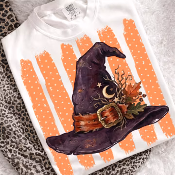 Distressed Witches Hat Pumpkin Stripes Finger Paint PNG Fall Shirt Autumn Graphic, Cozy Fall Sweatshirt PNG, Trending Fall Minimalist Mom
