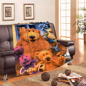Personalized Christmas Bear in the Big Blue House Blankets Custom Name Tapestry Gift for Boys Girls and Adults winter blankets Handmade.