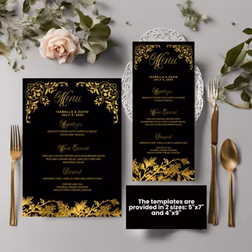 Black and Gold Wedding & Birthday Menu Template: Editable Printable (Instant Download)