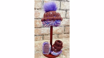 Luxury cupcake newborn baby booties and baby beanie purple baby shower gift