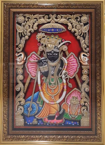 Bankey Bihari Ji 3D Embossed Handmade Painting, Poojaroom Decor Painting