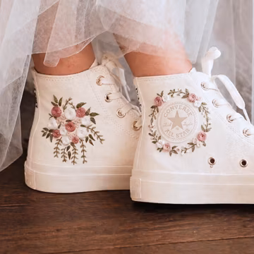 Embroidered Bridal Converse, Floral Wedding Sneakers, Converse for Bride